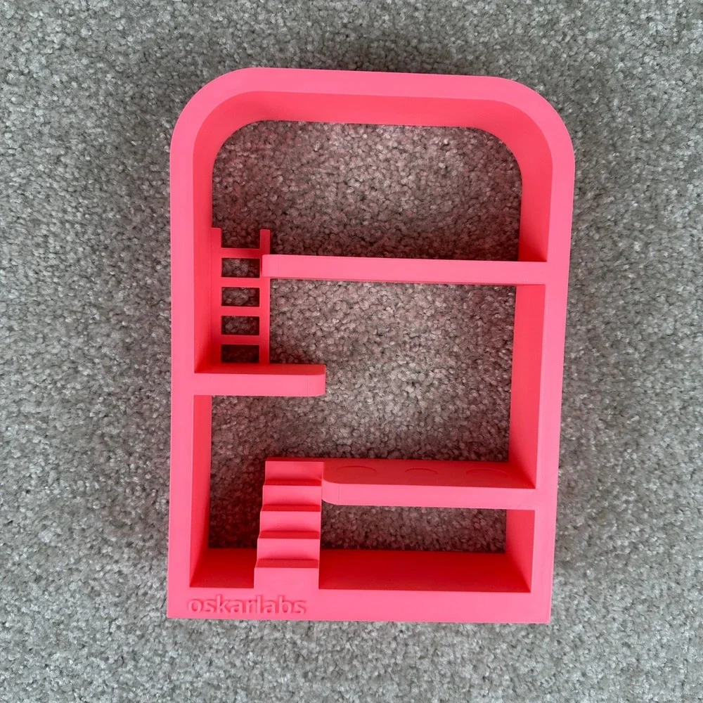 Floating Wall Shelf Neon Pink 3D Printed Stairs Trinket Shelf Whimsical Decor